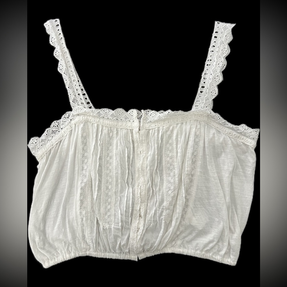 Lucky Brand, White Boho Cotton Crop Top, S